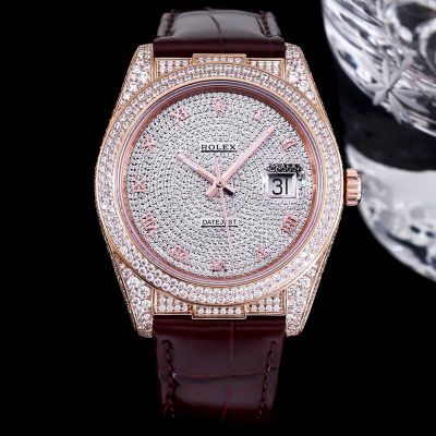  GB Factory Replica Datejust Rolex Alligator Leather Strap Rose gold steel case with White diamond diameter 40mm Watch